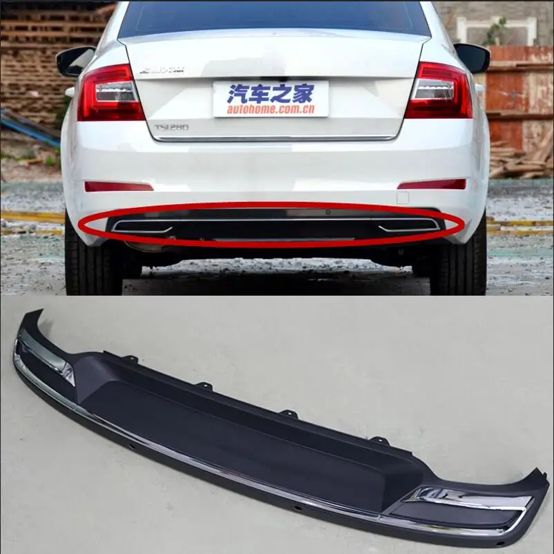 

High Quality Black PP Rear Bumper Diffuser,Auto Car rear lip with chrome line for skoda Octavia 4dr or 5dr 2015 2016 2017 2018 t