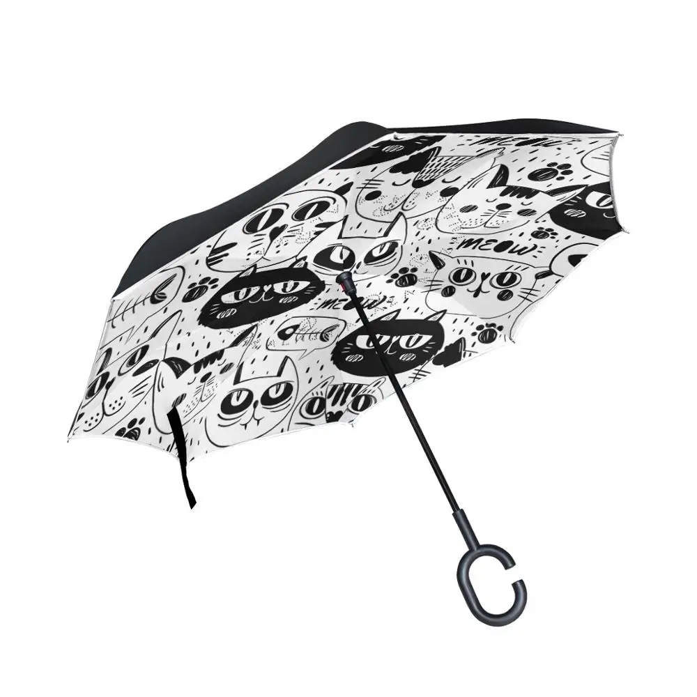 

Susino Many Black Cats Reverse Umbrella Women Men Double Layer C-Shape Handle Ladies Umbrellas Waterproof Windproof