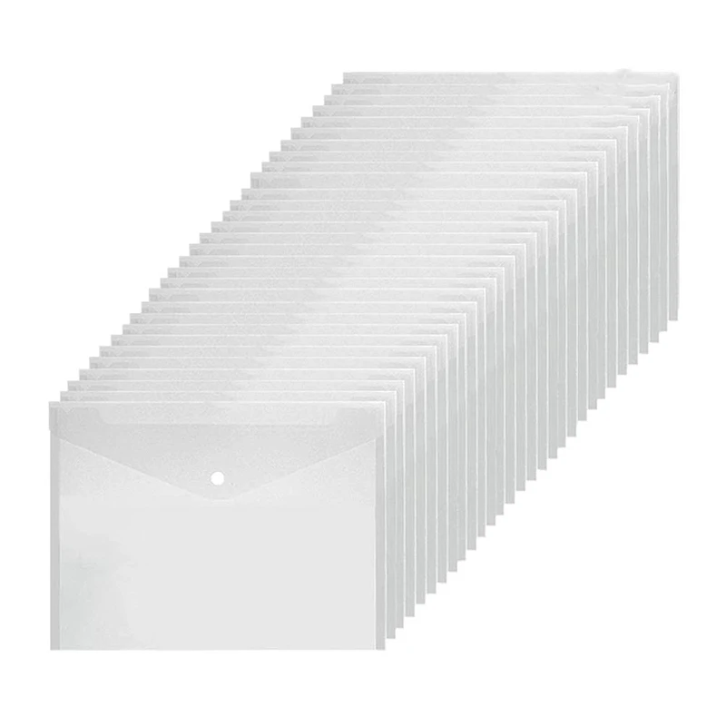 Poly Envelope Folder with Snap Button Closure, Premium Quality Clear Plastic Envelopes,30 Pcs Waterproof Transparent Project Env