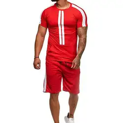 Мужская футболка с коротким рукавом, короткие штаны, штаны для пробежек, спортивный костюм, комплект