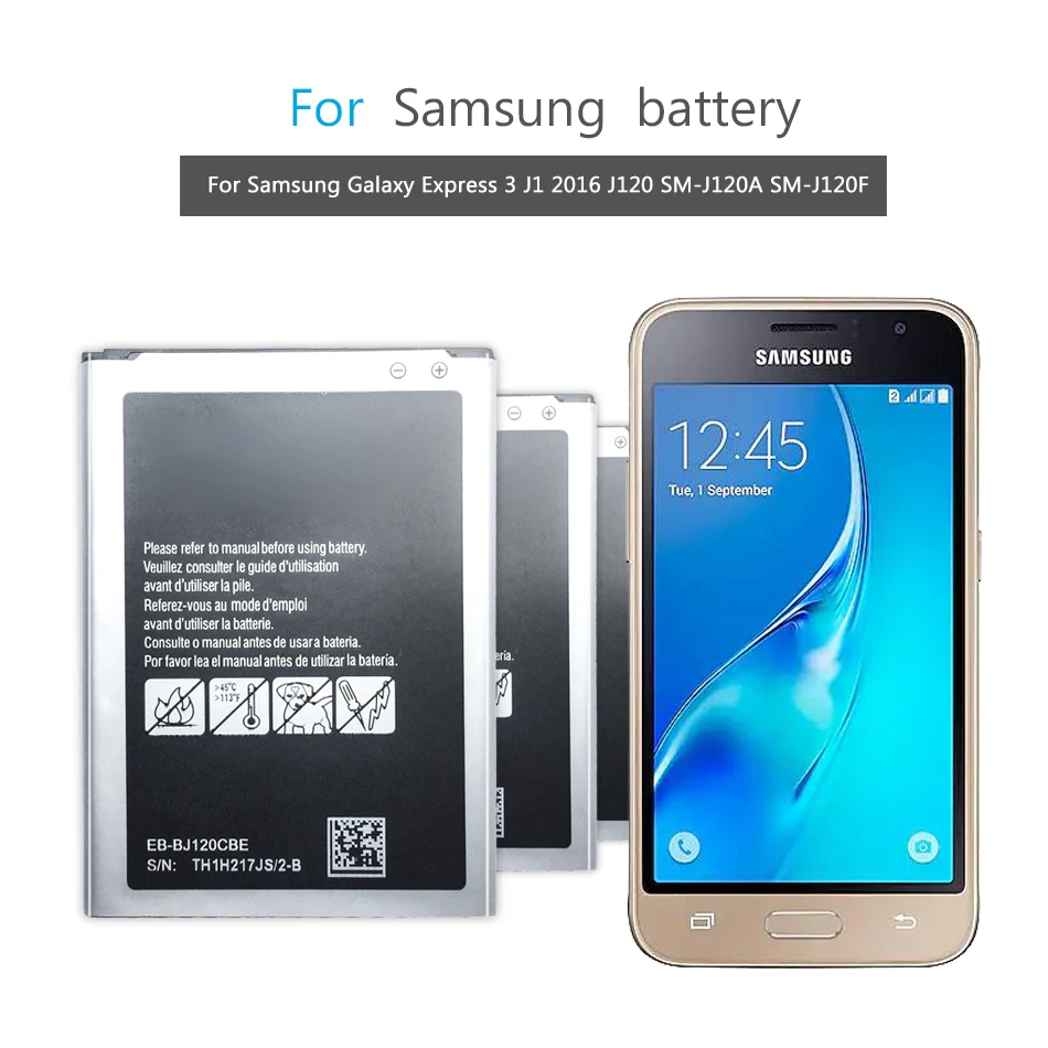 

Phone Battery For Samsung Galaxy Express 3 J1 2016 SM-J120A SM-J120F SM-J120F/DS J120 J120h J120ds Battery EB-BJ120CBE 2050mAh