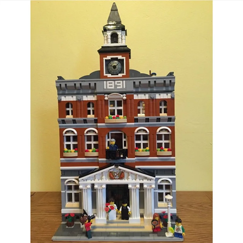 03 Town Hall Lepinblocks Creator Expert City, 2462 шт., наборы зеленых продуктов, модели, строительные наборы, блоки, кирпичи, игрушки, совместимые 84008, 15008, 10185 - Цвет: 03 Town Hall