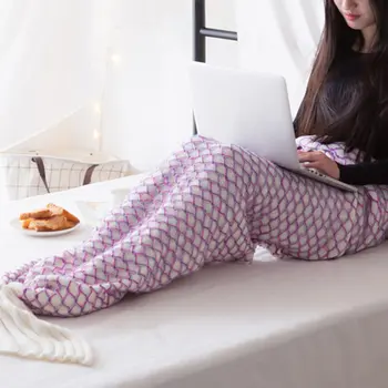 

Mermaid Blanket Handmade Knitted Sleeping Wrap TV Sofa Mermaid Tail Blanket Kids Adult Baby crocheted bag Bedding Throws bag