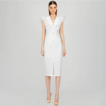 

ADYCE 2020 New Summer Sleeveless Dress Women Sexy V-Neck Patchwork Lace Dress Pearl Button Bodycon Evening Party Dress Vestidos