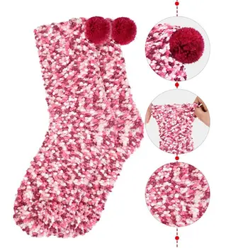 

Japanese Women Candy Color Coral Velvet Slipper Socks with Cupcake Packaging Winter Warm Fuzzy Plush Cute Pompom Hosiery