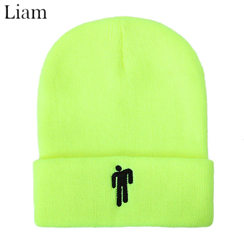 Billie Eilish Beanie Женский вязаный однотонный Мужская зимняя шапка в стиле хип хоп синий зеленый Skullies Czapka Zimowa корейский стиль Кепка