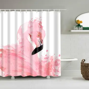

Animals Shower Curtain Pink Flamingo Fashion Bath Accessories Set with 12 Hooks Waterproof Polyester Fabric Bathroom Decoration