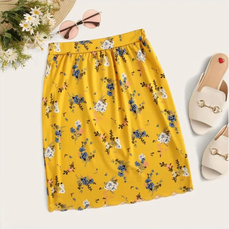 

2019 New Style Europe And America WOMEN'S Dress Printed Burning Flowers Skirt Midi-skirt Wrapped Skirt Women's Autumn And Winter