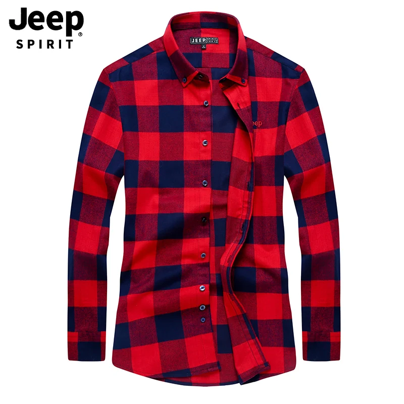 JEEP SPIRIT оригинальная Осенняя рубашка мужские повседневные, из чистого хлопка клетчатая рубашка для мужчин большой размер M-4XL рубашка с длинными рукавами Мужская