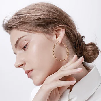 

Vnox Trendy Stainless Steel Twisted Big Hoop Earrings Gold Color Stainless Steel For Women Girls Party Jewelry