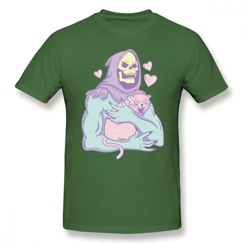 One yona Masters Of The Universe футболка Skeletor S Cat футболка 100 хлопок 4xl Футболка с принтом Мужская модная Милая футболка - Цвет: Army Green