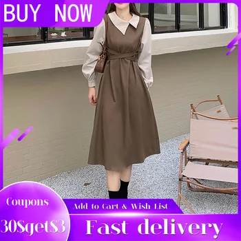 Long Sleeve Dress Women 2021  Autumn French Style Retro College Style Mid-length Dress  Temperament Fashionable Lady Clothes New 1