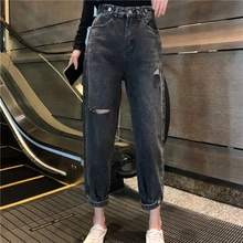 Pengpious/свободные модные джинсы в стиле ретро; сезон осень-зима; черные джинсы с дырками для девочек