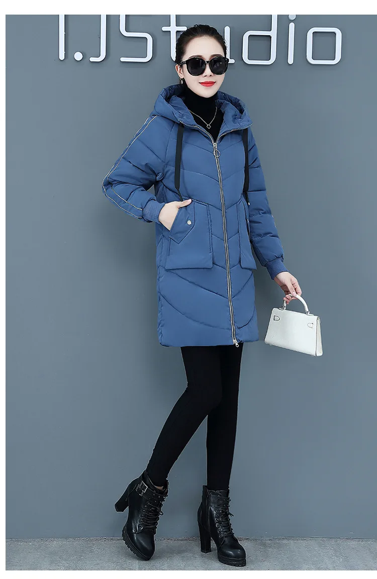 2019 Новая женская зимняя парка куртка с капюшоном тонкая женская пальто теплая утепленная верхняя одежда Повседневная Свободная женский