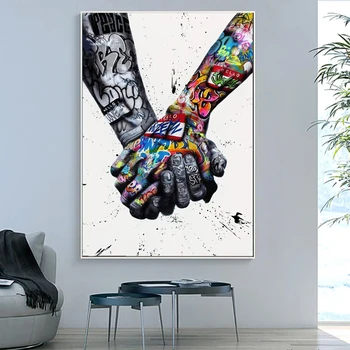 

Street Graffiti Art Canvas Paintings Lover Hands Art Posters and Prints Wall Art Inspiration Pictures for Living Room Home Decor