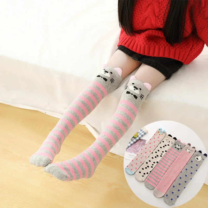 Girls Knee High Long Cotton Kawaii Cartoon Socks Kids Lovely Cat Dog Bear Rabbit Panda for Little School Children Baby 3-8 years