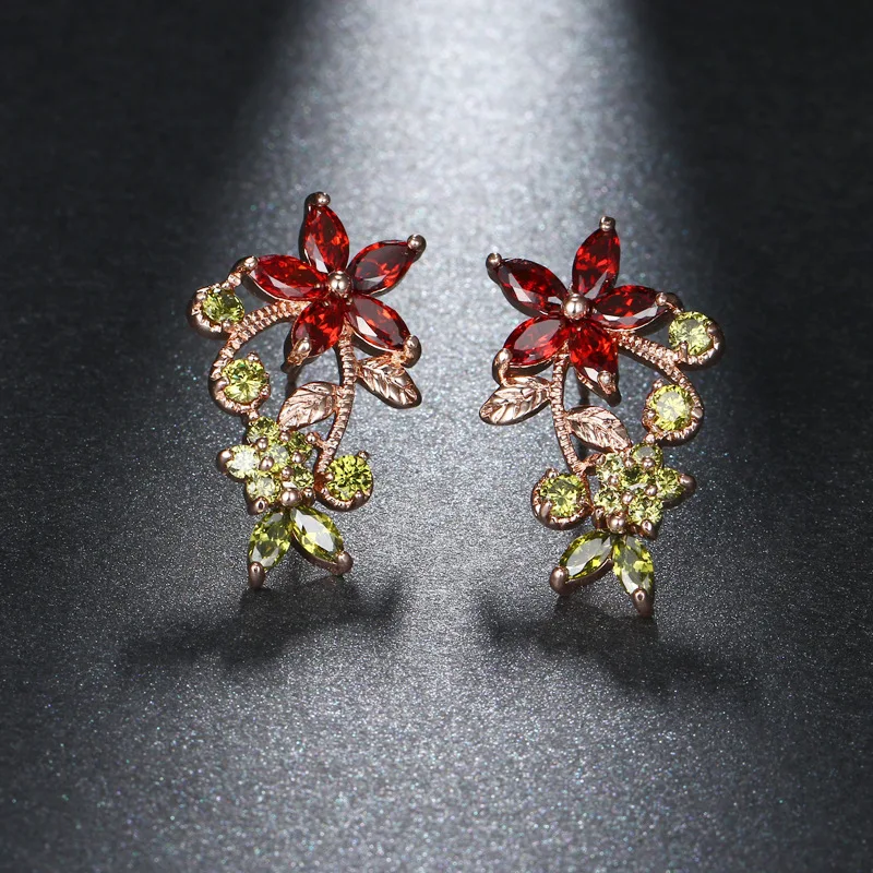 

Flower Shaped Zircon Dangle Earrings Gold Filled Beautiful Women Elegant Jewelry Gift