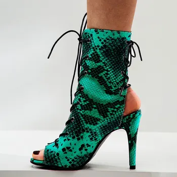 

34-43 Snake fish mouth large size Women's high heel sandals Leopard women sandals front and rear straps women's shoes