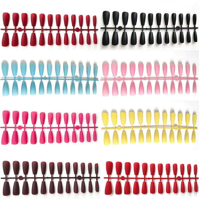 24pcs Fake Nails Press on Long Coffin Matte False Ballet Nail Tips French Pure Color Art Tools | Красота и здоровье