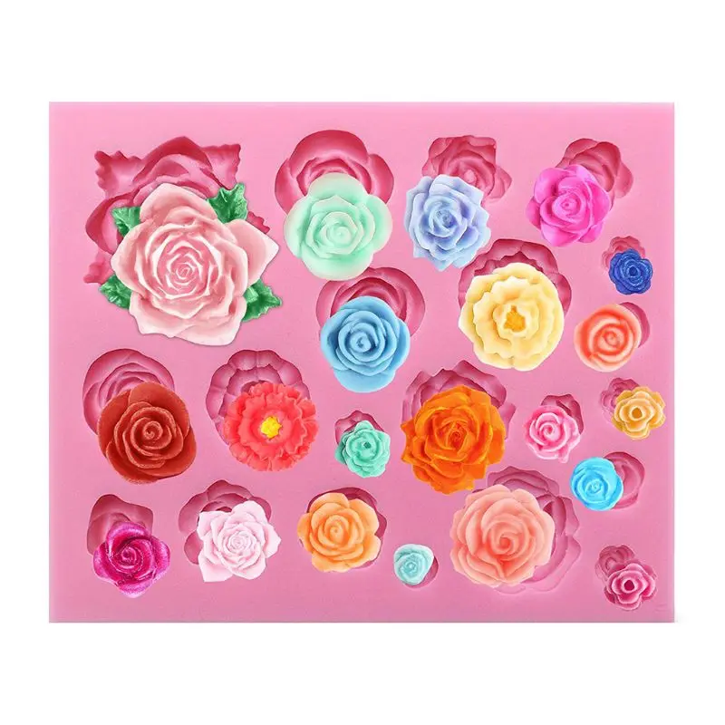 OOTDTY 21 Cavity Roses Collection Fondant Candy Silicone Mold for Sugarcraft Cake Deco