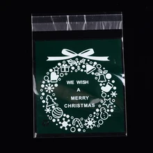 

95PCS Rectangle OPP Cellophane Bags Christmas with Wreath Green 14x9.9cm Unilateral Thickness: 0.035mm Inner Measure: 11x9.9cm