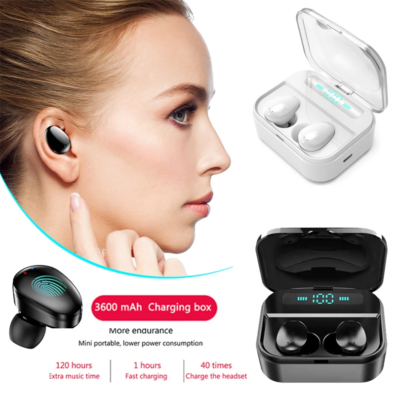 

TWS Bluetooth Earphones With LED Display Stereo Wireless Headphones Mini Waterproof Earbuds Headsets with 3600mAh Power Bank