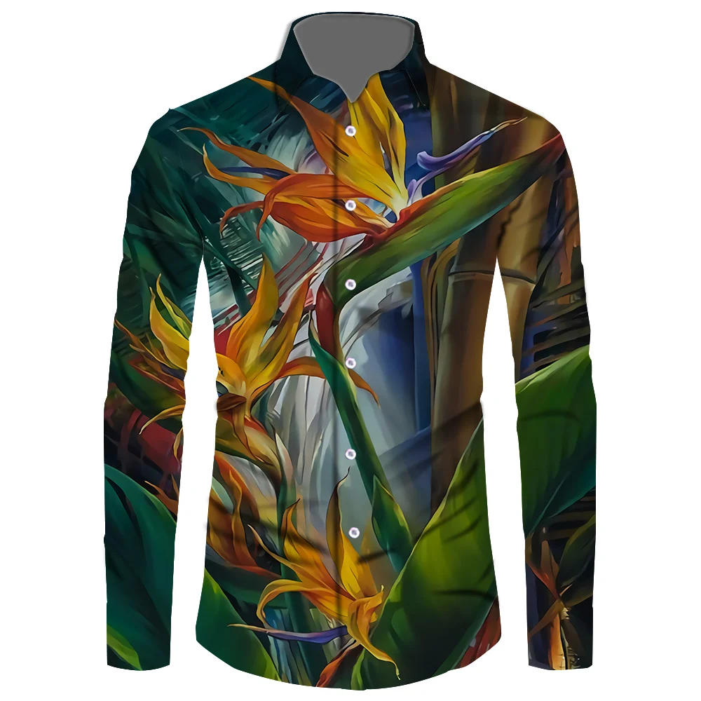 

Long Sleeve Casual Hawaiian Style Stand Collar Shirt Male Loose Tops Holiday Party Vacation Clothing DIY Office Formal Shirt
