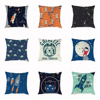 

Cartoon Style Peach Skin Cushion Cover Decorative Pillowcase Cartoon Dog Rocket Space 45*45cm Pillow Case
