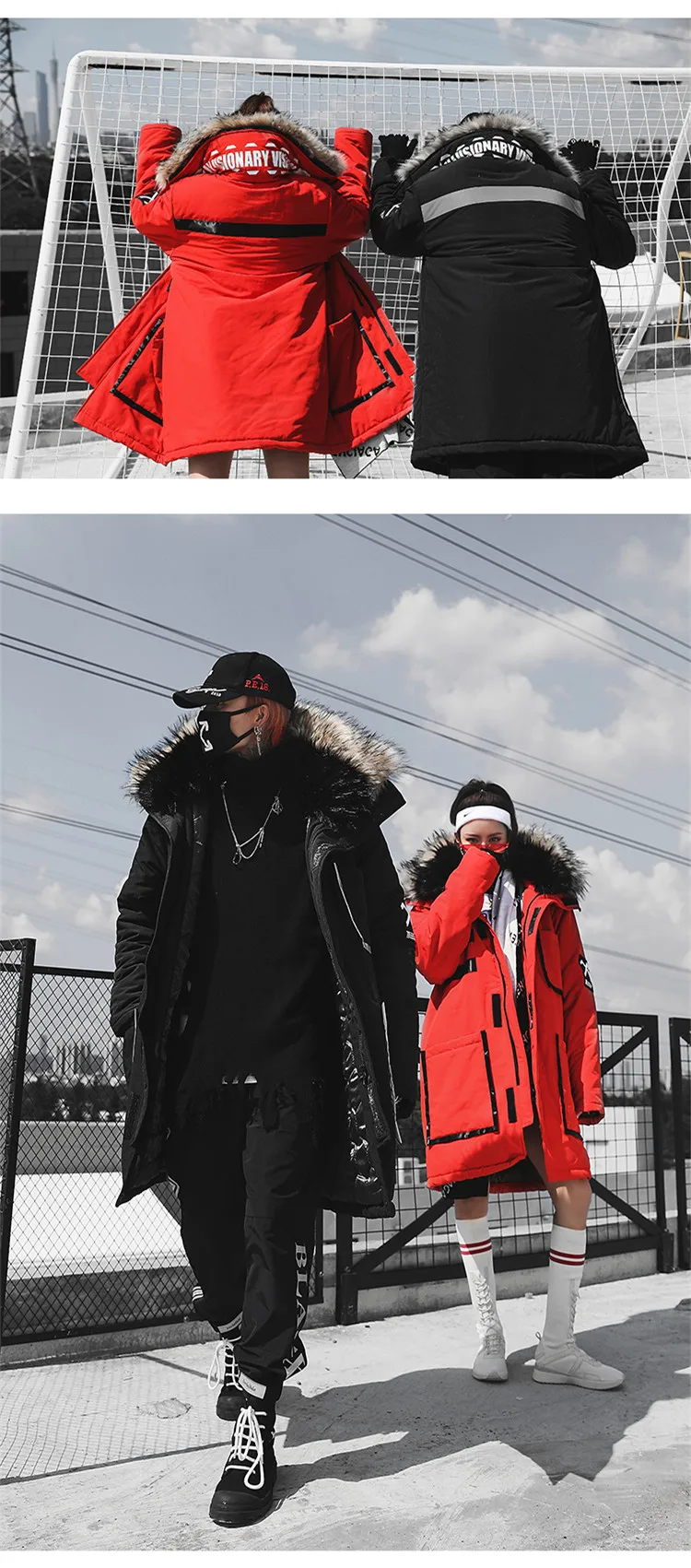 Пара хип-хоп Теплые мужские зимние куртки с капюшоном и пальто парка Повседневная Длинная Верхняя одежда с меховым воротником женские куртки пальто Мужская Уличная одежда