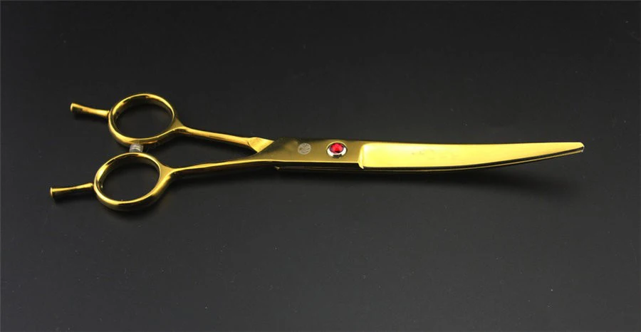 Профессиональные японские 440C ножницы из нержавеющей стали для ухода за домашними животными изогнутые ножницы для волос для кошек и собак Парикмахерские ножницы 7 дюймов для резки - Цвет: Golden