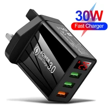 Ue eua reino unido plug 3 portas carregador usb display led 5v/3a carregamento rápido carregador de telefone móvel inteligente para iphone 11 samsung xiaomi