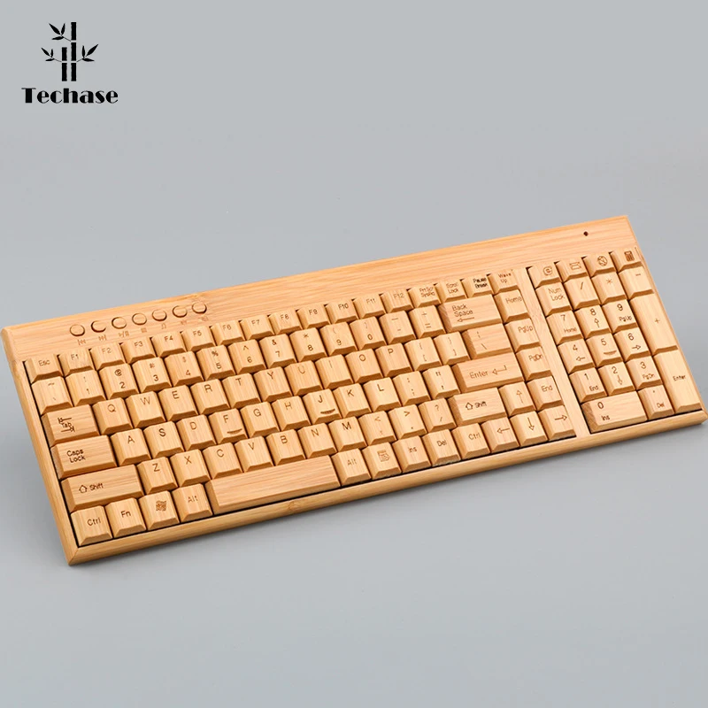 Беспроводная клавиатура Techase с бамбуковым дизайном Игровая Teclado Standard Mecanico Toetsenbord 2