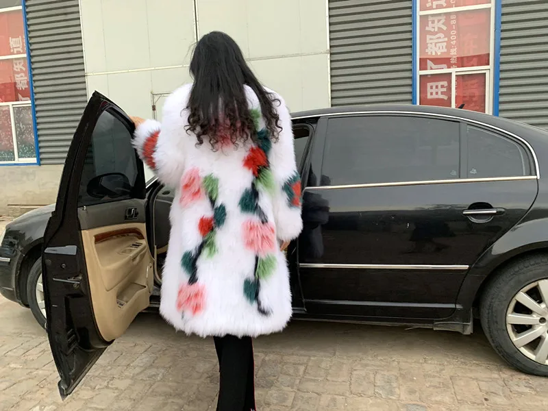 new women's natural real woven fox fur coat outwear