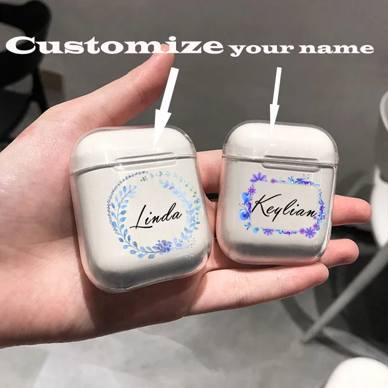 

Personalized Custom Name Text Soft Silicon Clear Flowers Case for Air pods 1&2 Cute DIY Letters Transparent Cover Fashion Hot