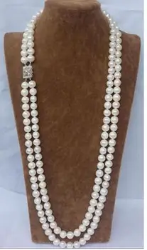 

CHARMING NATURAL 2 ROW 7-8MM WHITE AAA++ AKOYA SOUTH SEA PEARL NECKLACE 24" Beads Wedding silver jewelry