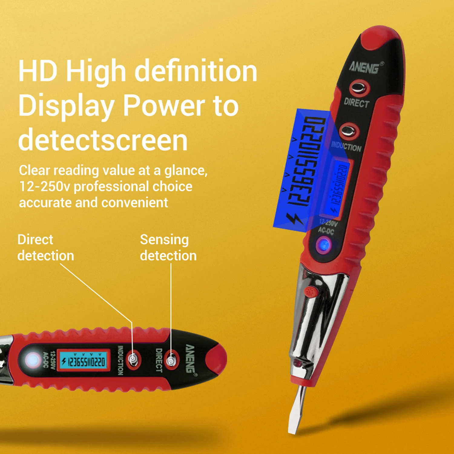 VD700 ЖК дисплей Электрический контактный тестер метр 12 250 В voltage ручка индикатор