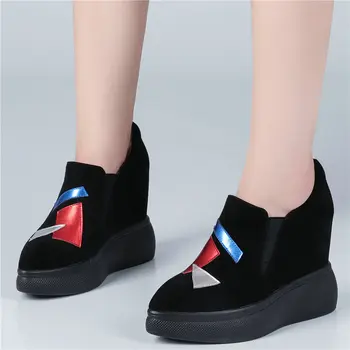 

Vulcanized Shoes Women Genuine Leather Wedges Platform Trainers High Heel Oxfords Shoes Pointed Toe Walking Loafers Tennis Shoes