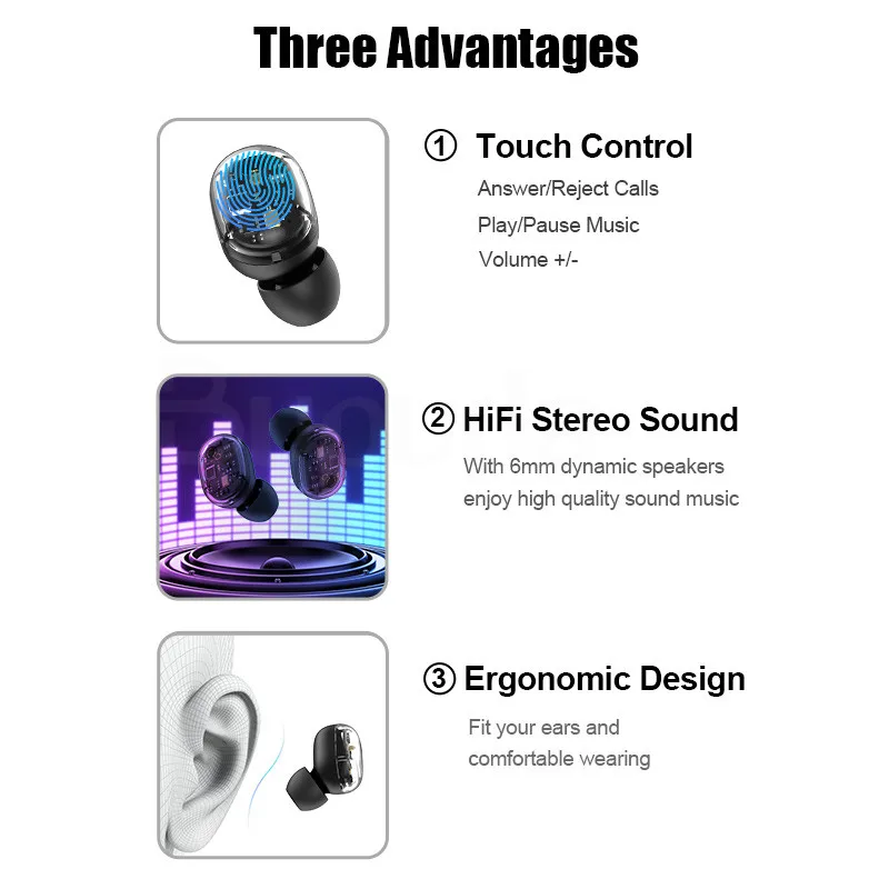 TWS Bluetooth беспроводные наушники 5,0 с сенсорным управлением Водонепроницаемые Наушники 9D стерео музыкальные Bluetooth наушники гарнитура для iOS Android