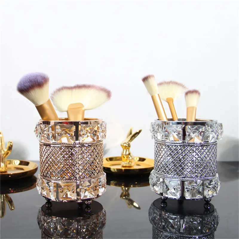 

European Metal Crystal makeup tube Organizer Beauty Tools Storage Makeup Brush Pen Holder Desktop Decorative Ornaments