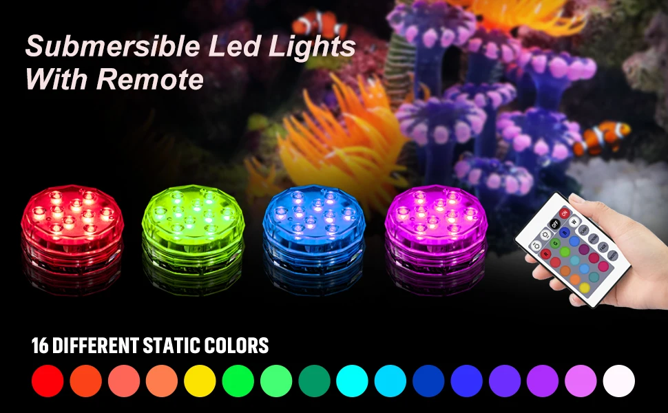 2021 Upgrade 13 Led Remote Controlled RGB Submersible Led Light Battery Operated Underwater Night Lamp Outdoor Vase Bowl Garden underwater solar lights