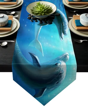 

Lovers Dolphin Underwater Sea Table Runner Table Flag Home Party Decorative Tablecloth Table Runners