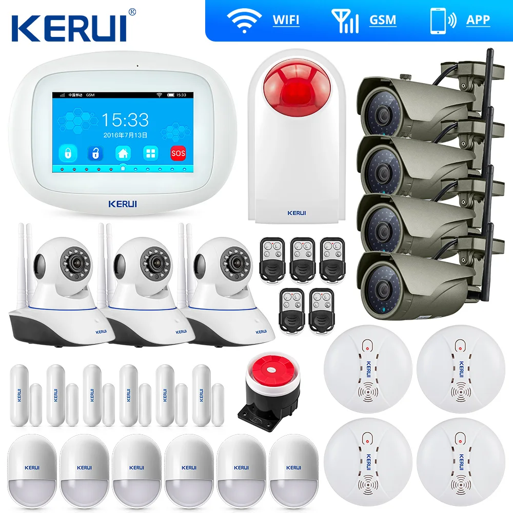 

KERUI K52 4.3 Inch Touch Screen Wireless Security Alarm WIFI GSM Alarm System APP Control Keypad Wifi Camera