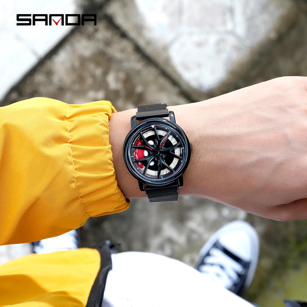Sleek Black Waterproof Stainless Steel Skeleton Dial Men's Wristwatch