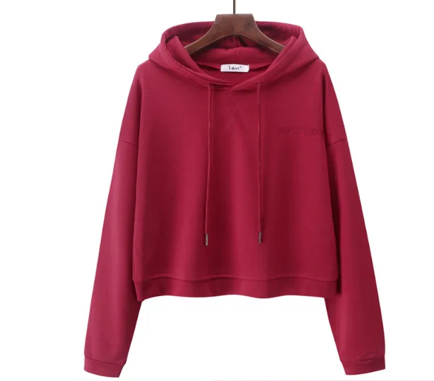 Женские толстовки повседневные Kpop толстовки с капюшоном модные женские пуловеры с длинным рукавом сплошной цвет - Цвет: wine red