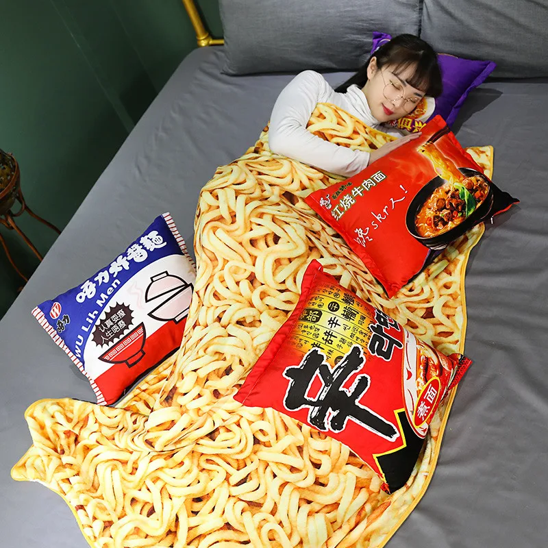Millffy-Manta fresca y divertida de regalo, manta de fideos instantáneos, Almohada, manta de felpa para el hogar, sofá, oficina y coche