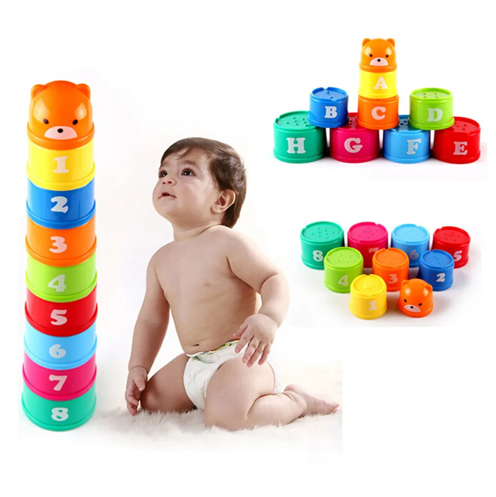 Plastic Letters Numbers Stacking Rainbow Stack Up Cups Blocks Children Stacking Folding Bathing Toys Educational Play Fun Toy