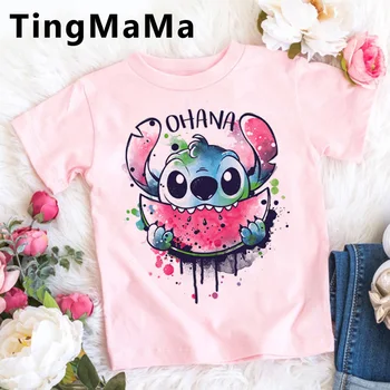 

Kawaii Lilo Stitch T Shirt Kids Funny Cartoon Girls Top T-shirt Summer Kids Costume Stitch Ohana Anime Casual Children Clothes