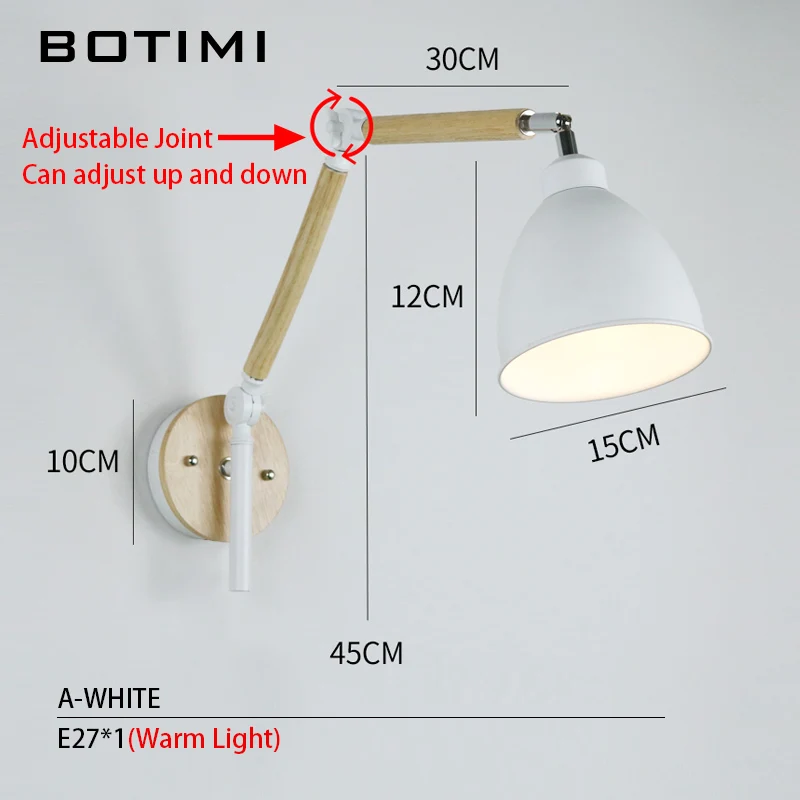 BOTIMI скандинавский светодиодный настенный светильник деревянный настенный светильник регулируемый светильник металлический прикроватный абажур светильник белый светильник для чтения - Цвет абажура: A-1 Light-White