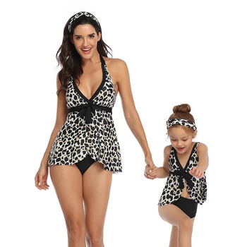 

Leopard Swimwear Mother Daughter Matching Swimsuit Mommy and Me Clothes Family Look Women Girls Mom and Baby Beachwear Dresses