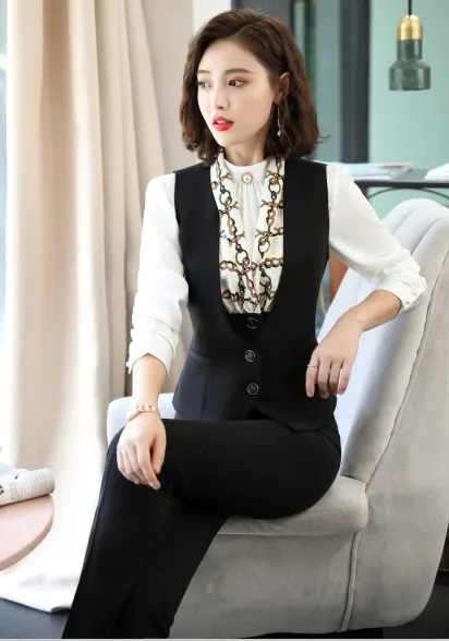 Black vest and pants Naviu, новая мода, высокое качество, верхняя одежда, жилет для офиса, для девушек, формальный жилет, рабочая одежда - Цвет: Black vest and pants